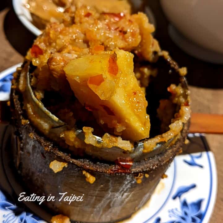 Here is the intestines with sweet potato that has been steamed.